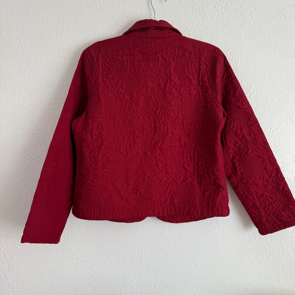 Red Quilted Jacket Women's Medium Lightweight Button Up Cabincore Holiday - Picture 4 of 7